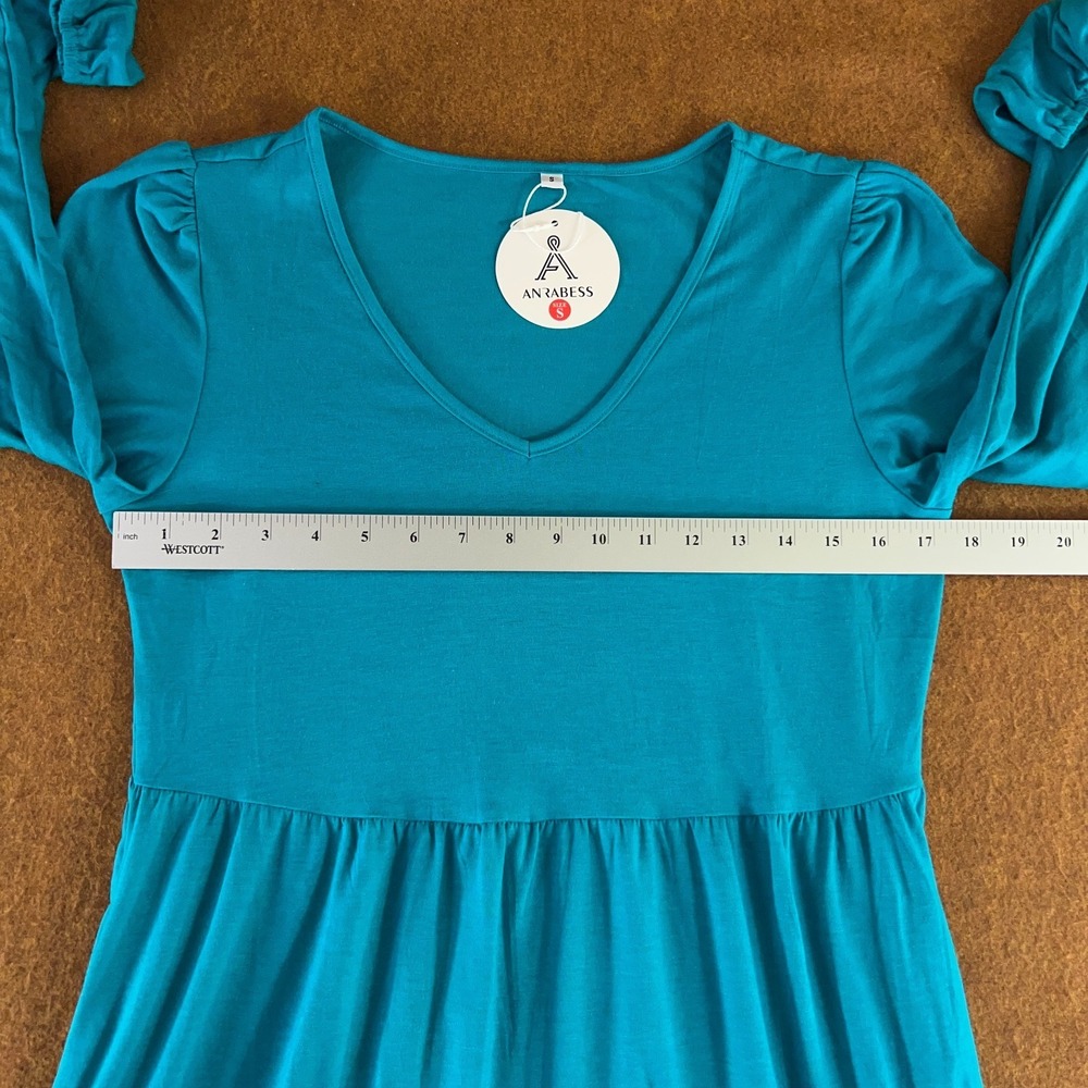 Anrabess Womens Size Small Blue Long Sleeve V Neck Tiered Dress NWT - Picture 7 of 11